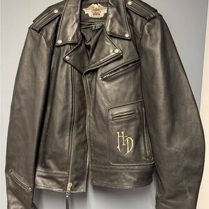 Black Heavy Leather Harley-Davidson Riding Jacket